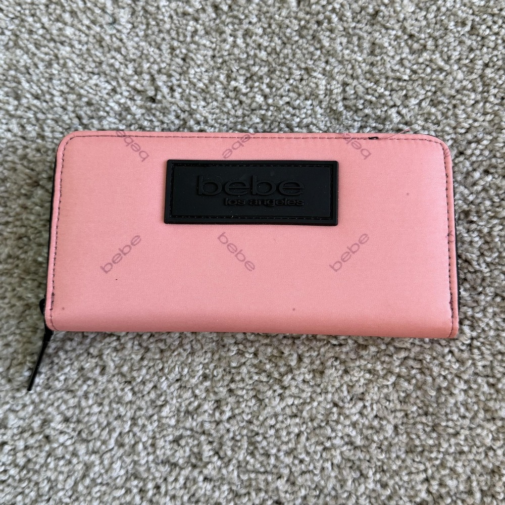 Bebe Wallet Womens One Size Pink Zip Around Logo Credit Card Holder Clutch